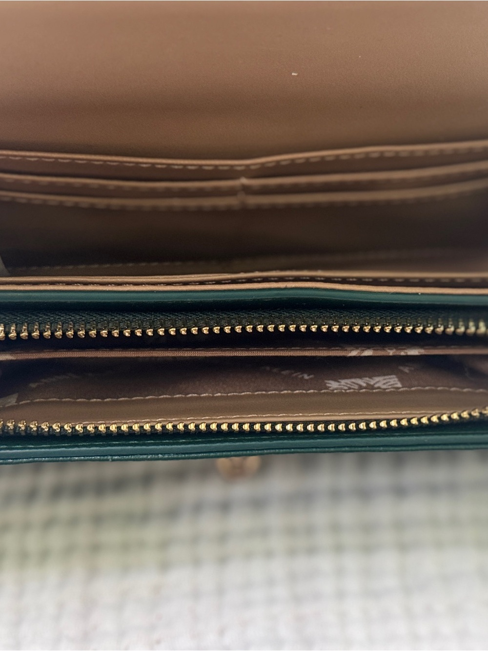 Anne Klein Dark Green Leather Wallet with Gold Turn-Lock - Picture 3 of 5